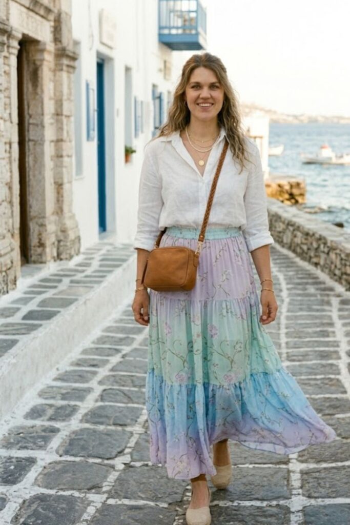 5. Maxi Skirt with Lightweight Blouse