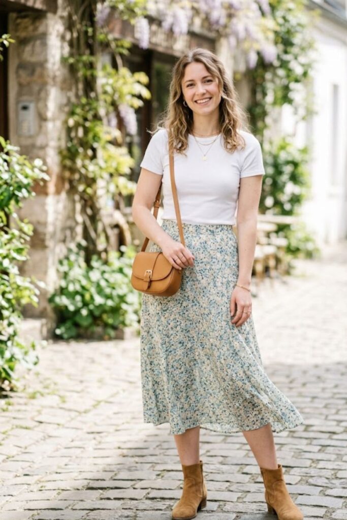 5. Midi Skirt With Fitted T-Shirt