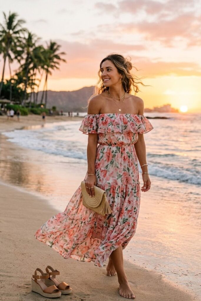 5. Off-Shoulder Dress with Wedges