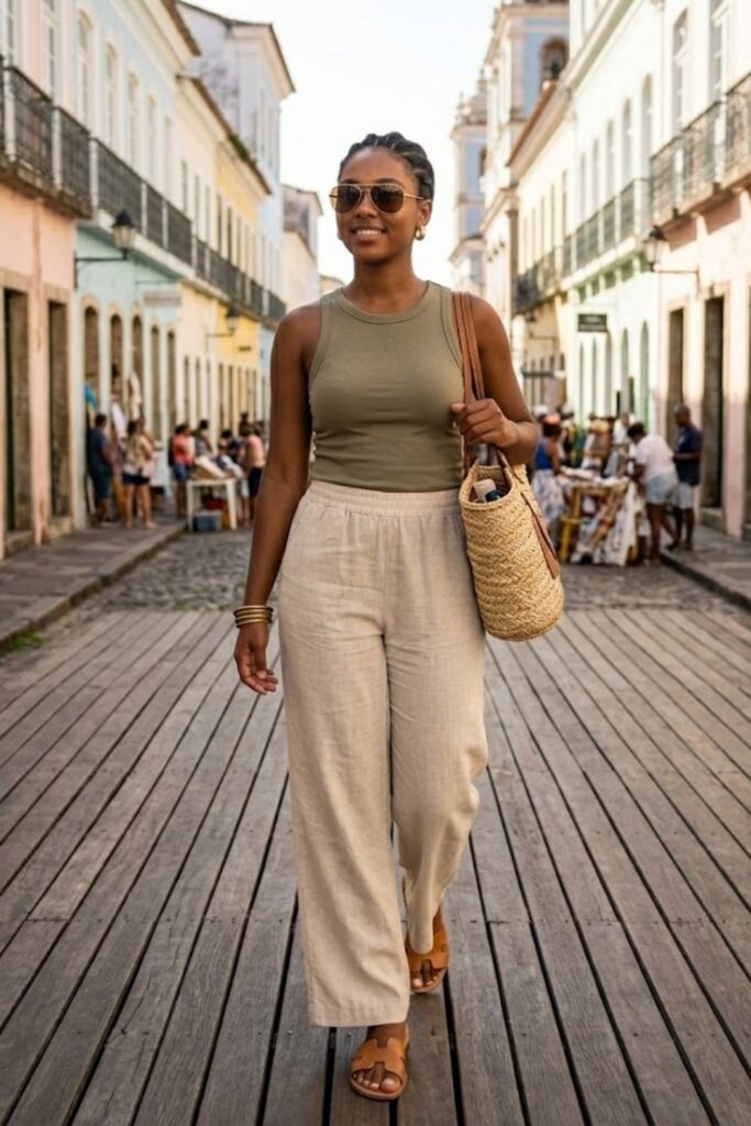 5. Tank Top With Linen Pants