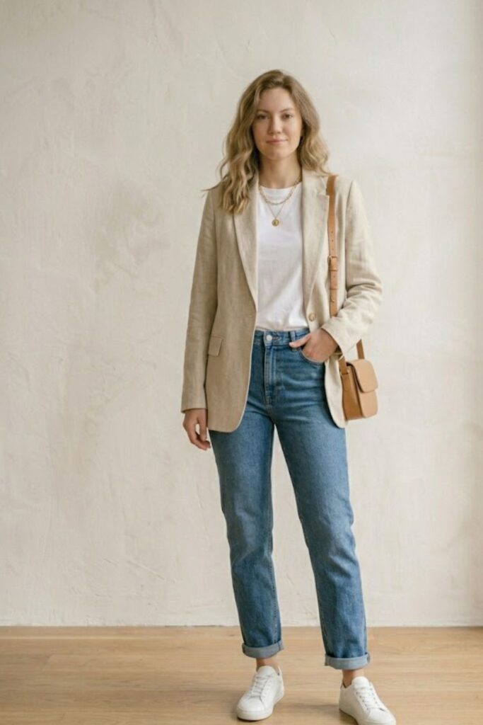 6. Blazer with Jeans and Tee