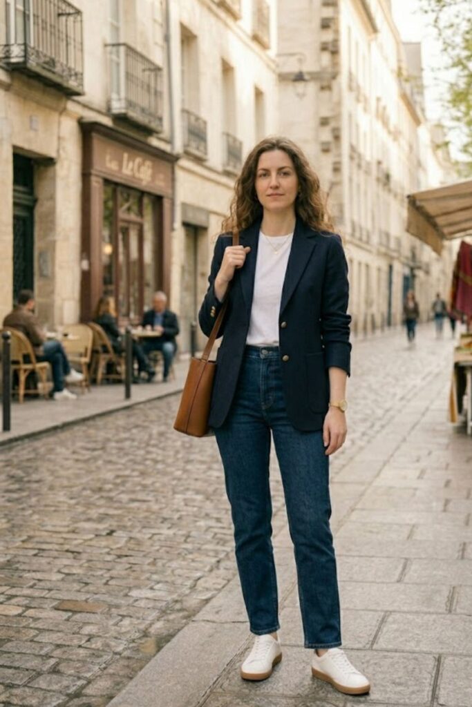 6. Blazer with Jeans and Tee