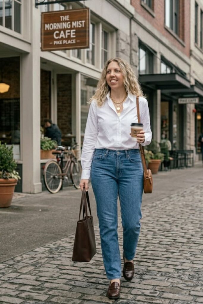 6. Button-Down Shirt with Straight Jeans