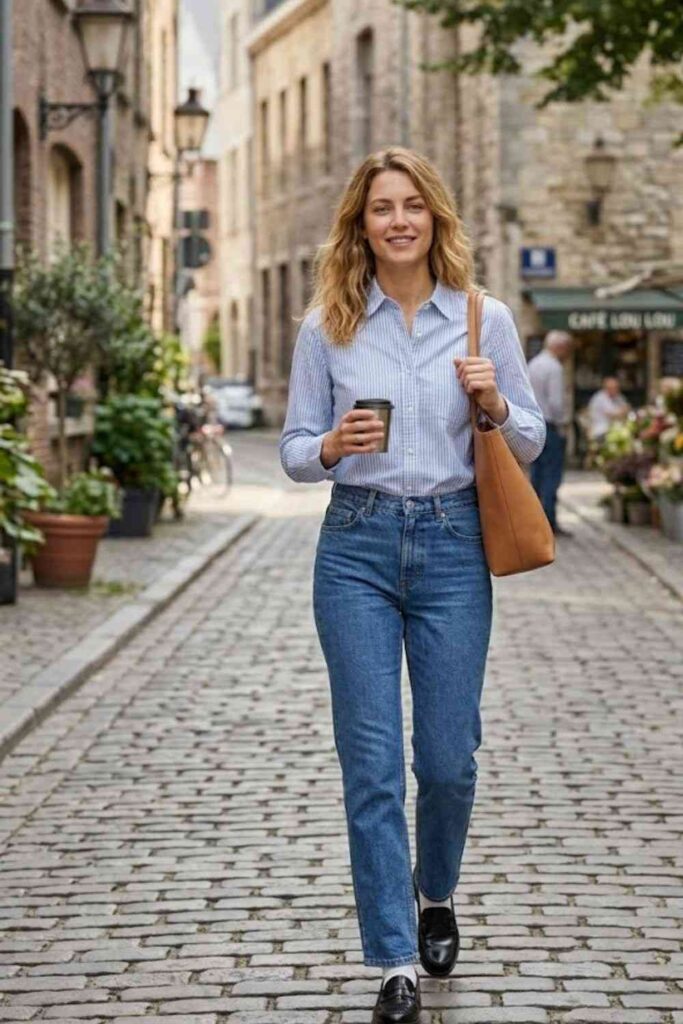 6. Button-Down Shirt with Straight Jeans