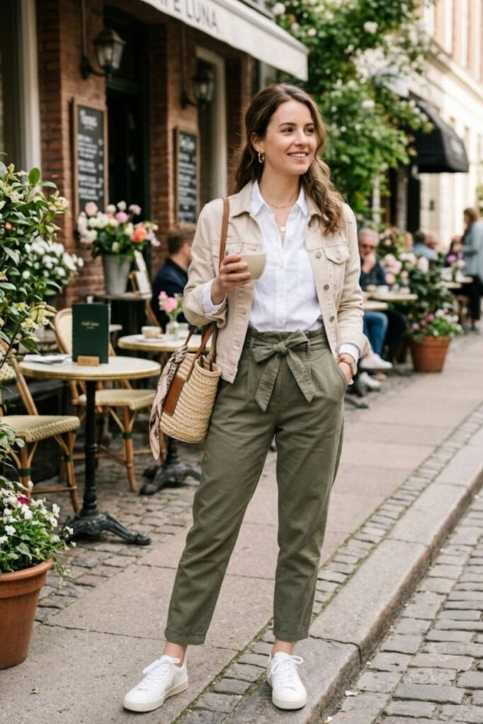6. Button-Up Shirt With Paperbag Waist Pants