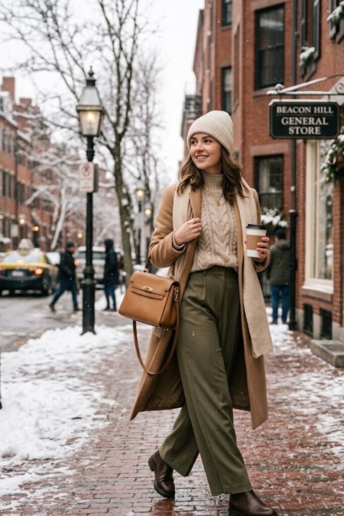 6. Cable-Knit Sweater With Wide-Leg Pants