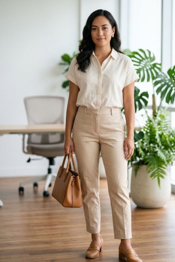 6. Cropped Pants With Lightweight Blouse