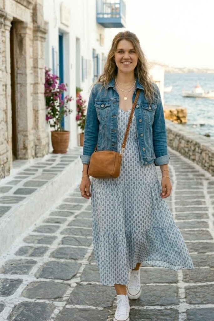 6. Denim Jacket with Sundress