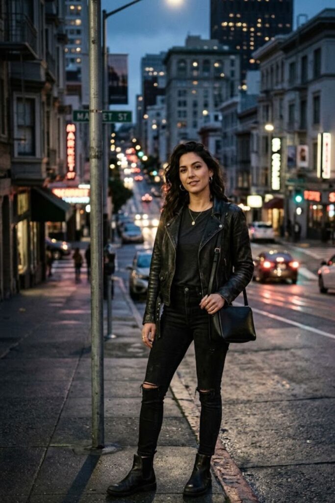 6. Leather Jacket With Black Jeans