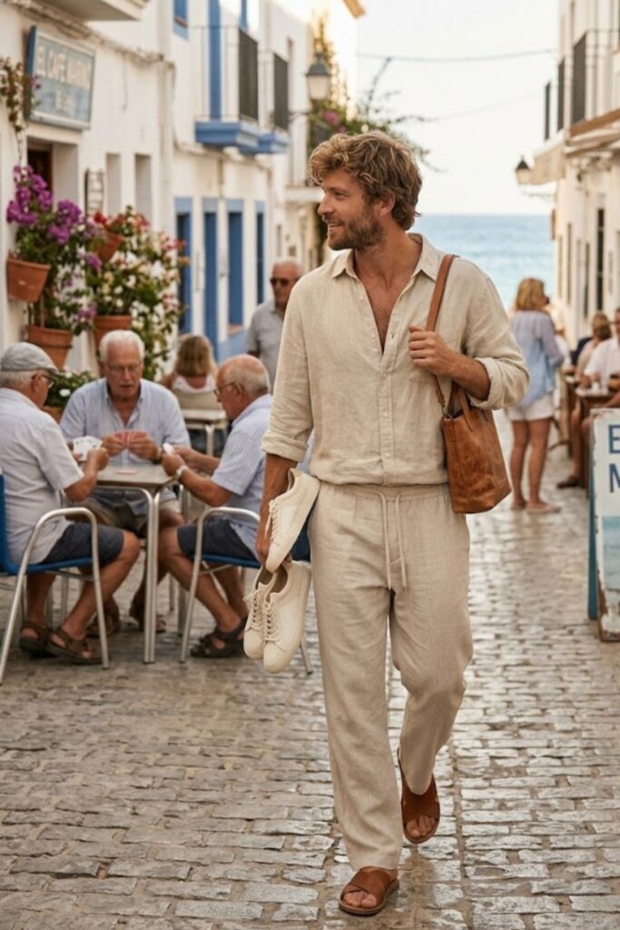 6. Linen Shirt with Drawstring Pants
