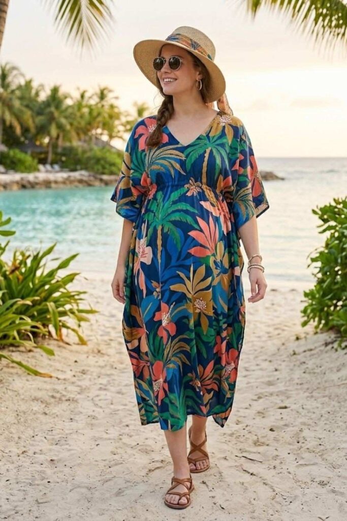 6. Loose Kaftan with Sandals