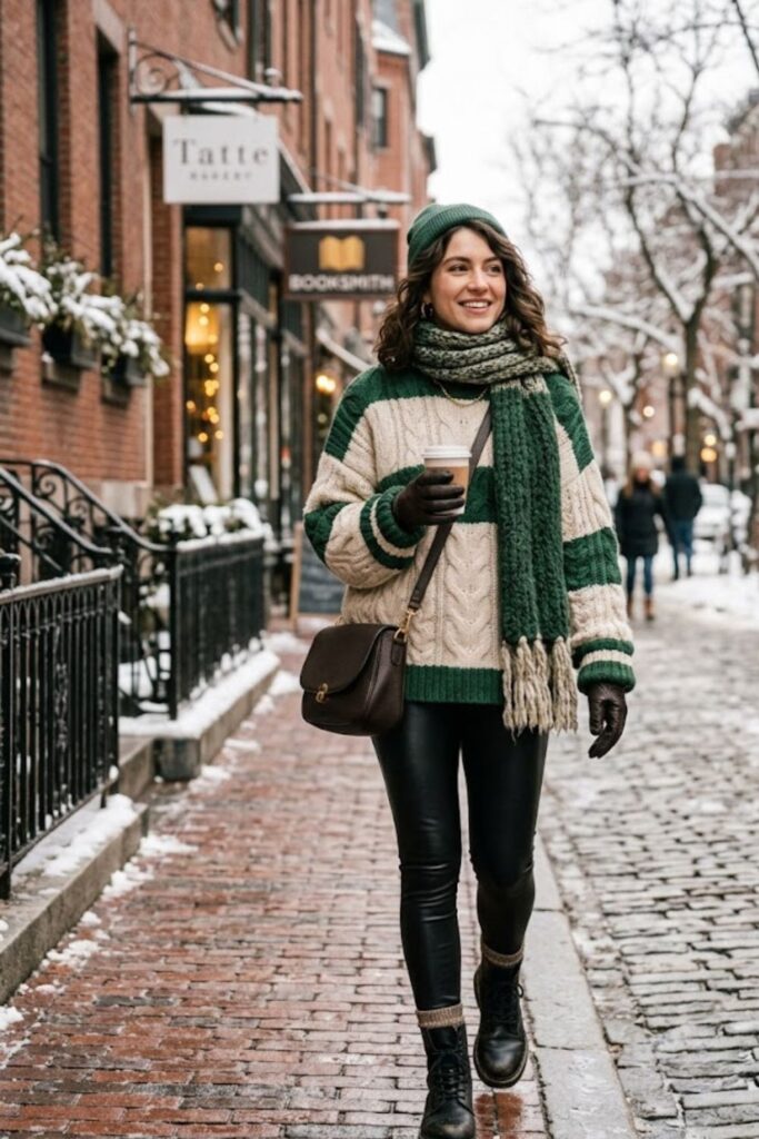 6. Oversized Sweater with Leather Leggings