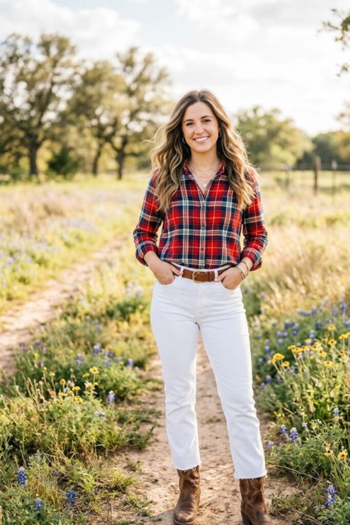 6. Plaid Shirt With White Jeans