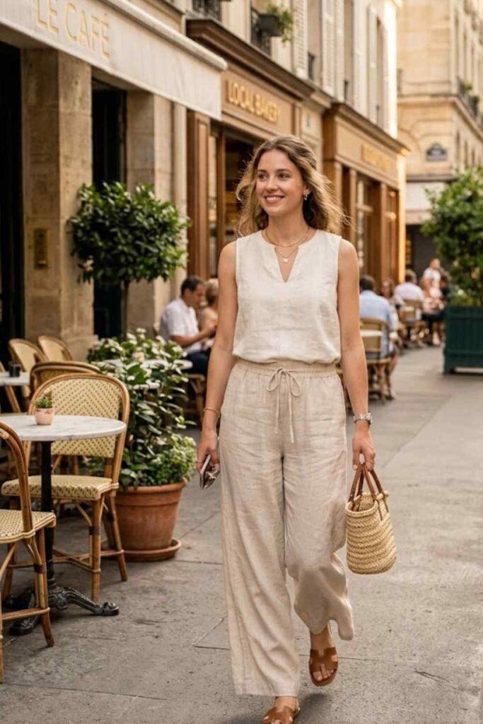 6. Sleeveless Blouse with Linen Pants