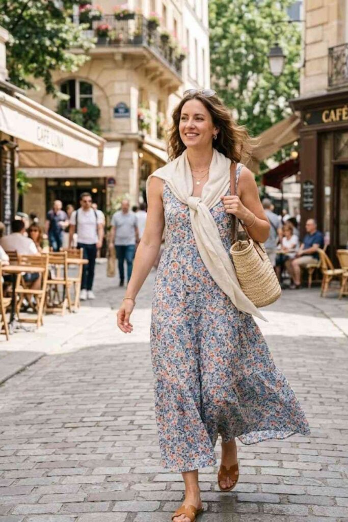 6. Sleeveless Maxi Dress with Lightweight Scarf