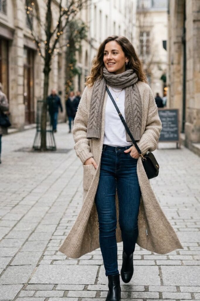 6. Wool Cardigan With Skinny Jeans