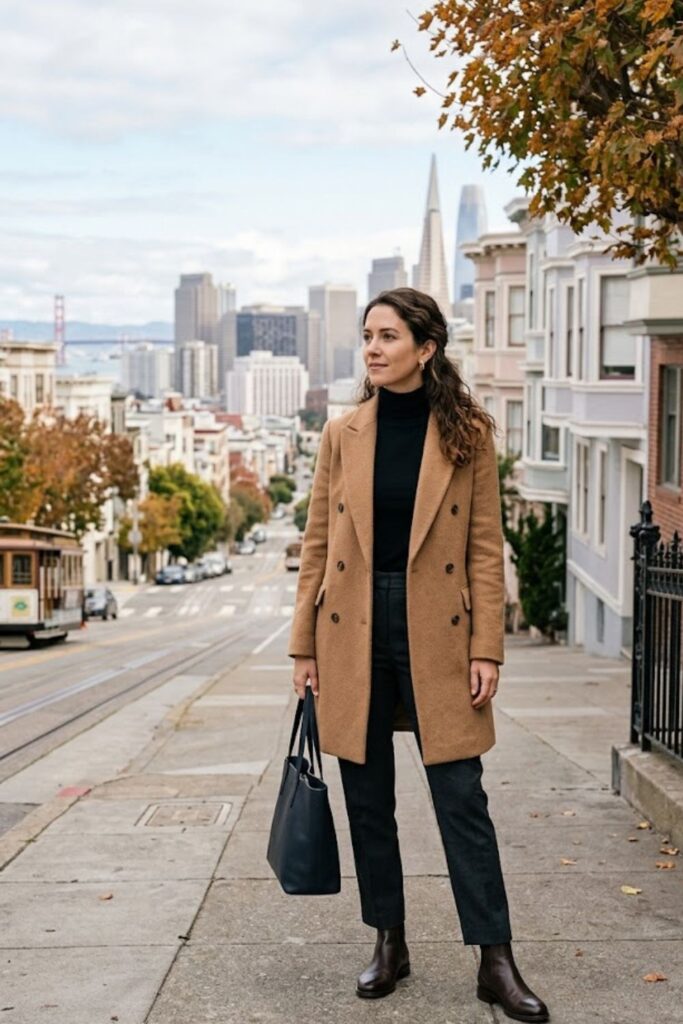 6. Wool Coat With Turtleneck and Pants