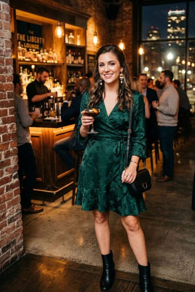 6. Wrap Dress With Ankle Boots