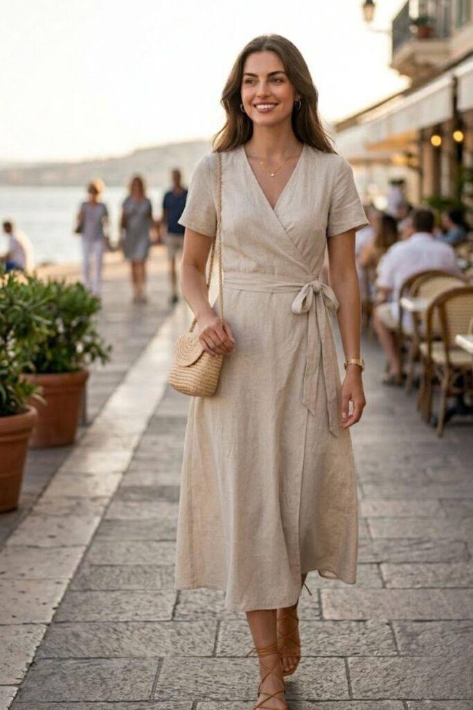 6. Wrap Dress with Minimal Accessories