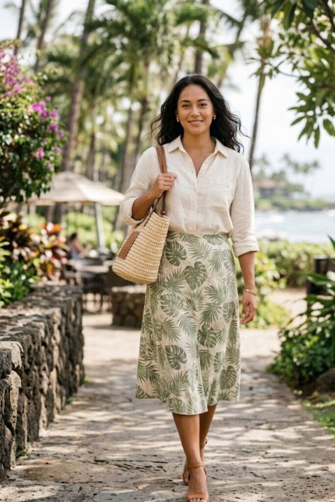 7. A-Line Skirt With Button-Up Shirt