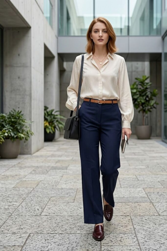 7. Blouse with High-Waisted Trousers