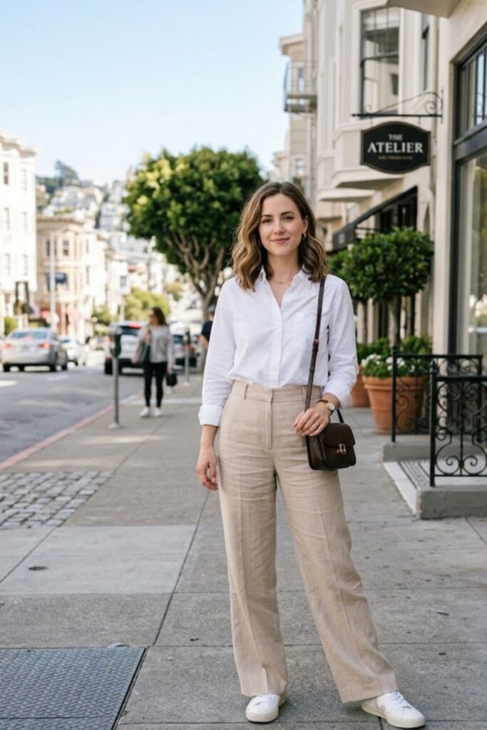 7. Button-Down Shirt With Wide-Leg Trousers