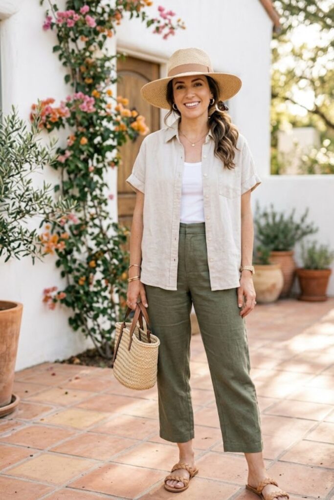 7. Button-Down Shirt with Cropped Pants