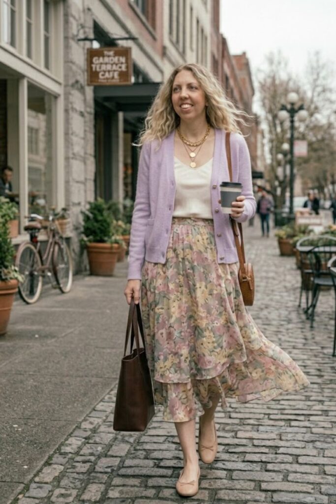 7. Cardigan with Tank and Midi Skirt