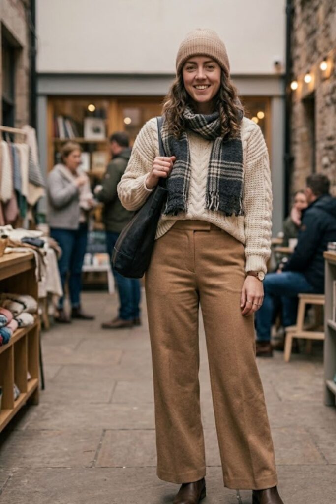 7. Chunky Knit Sweater with Wide-Leg Pants