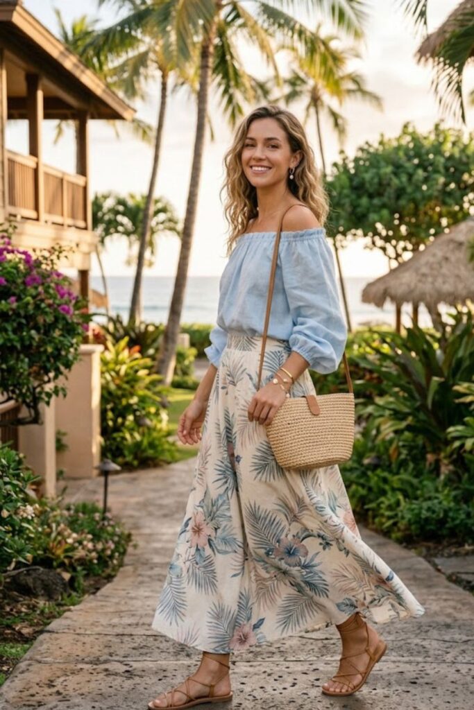 7. Cotton Maxi Skirt With Blouse