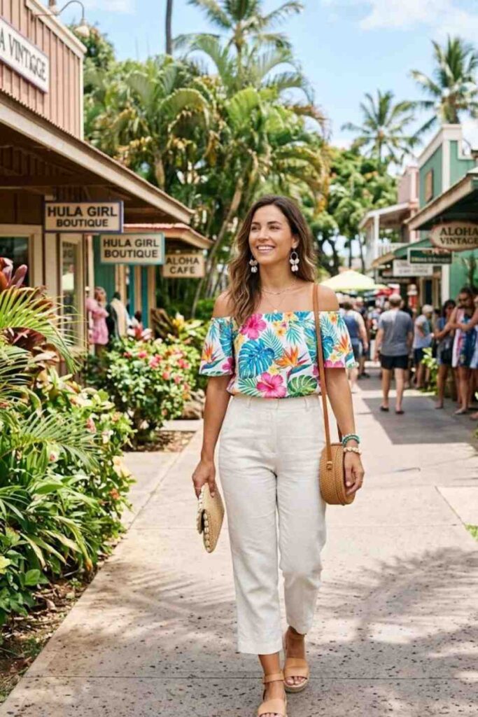 7. Cropped Pants With Off-Shoulder Top