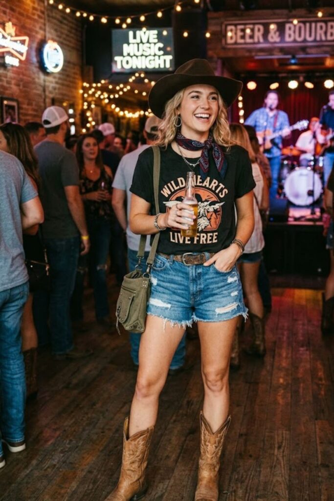 7. Denim Shorts With Graphic Tee