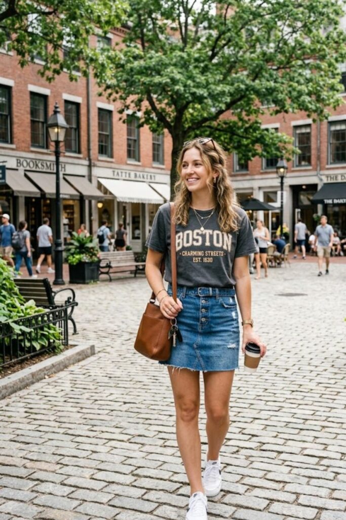 7. Graphic Tee With Denim Skirt