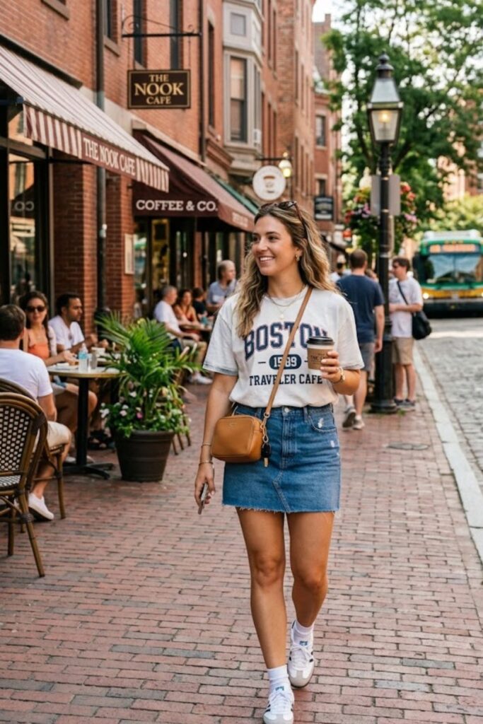 7. Graphic Tee With Denim Skirt