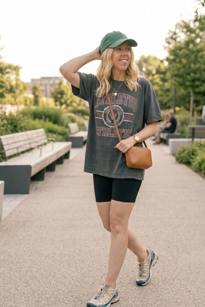 7. Graphic Tee with Bike Shorts