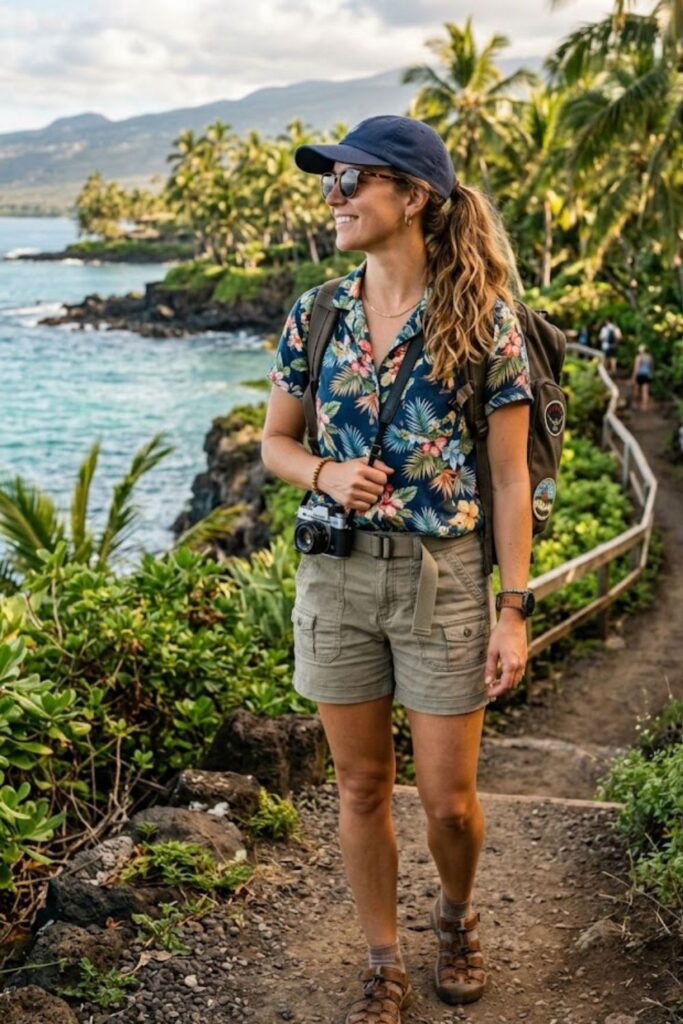 7. Hawaiian Shirt with Cargo Shorts