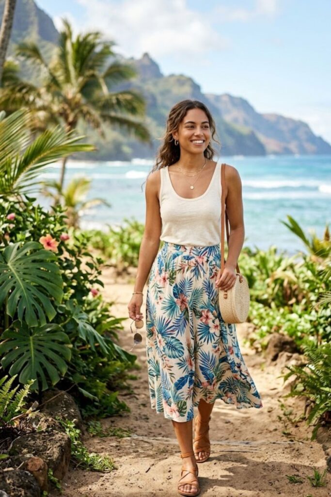7. High-Waisted Skirt With Tank Top