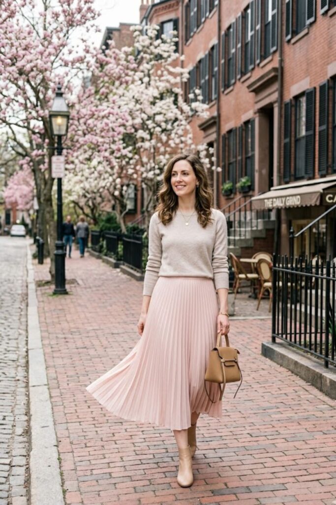 7. Light Sweater With Pleated Skirt