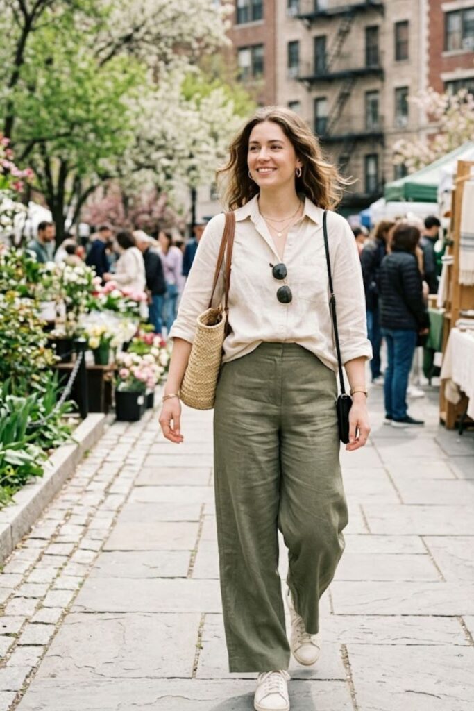 7. Linen Shirt with Wide-Leg Pants