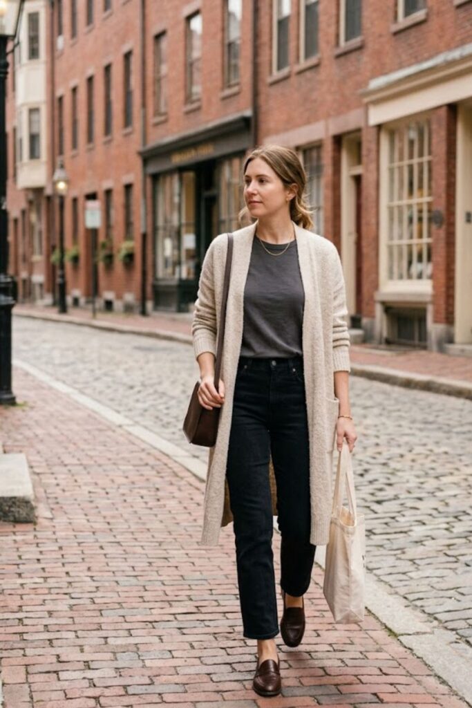 7. Long Cardigan With Dark Jeans