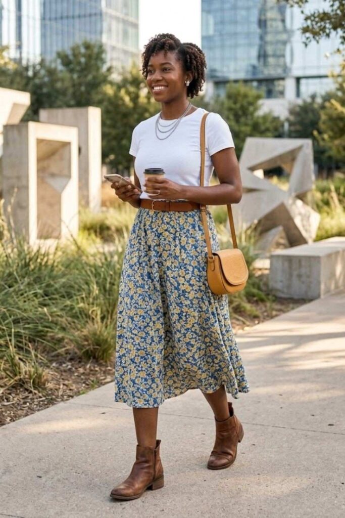 7. Midi Skirt With Fitted T-Shirt