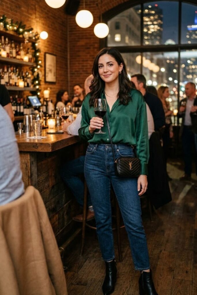7. Silk Blouse With High-Waisted Jeans