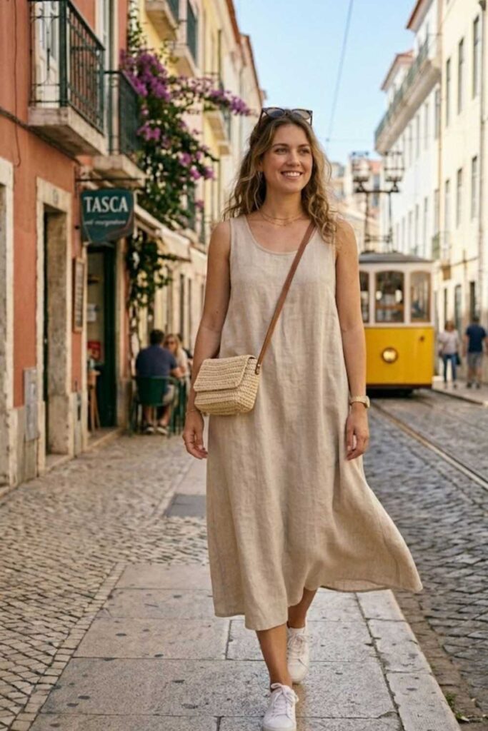 7. Sleeveless Dress with Sneakers