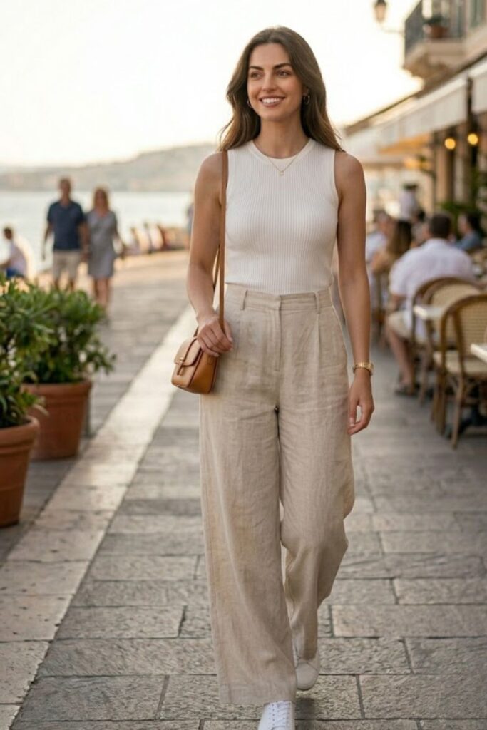 7. Sleeveless Top with Wide-Leg Pants