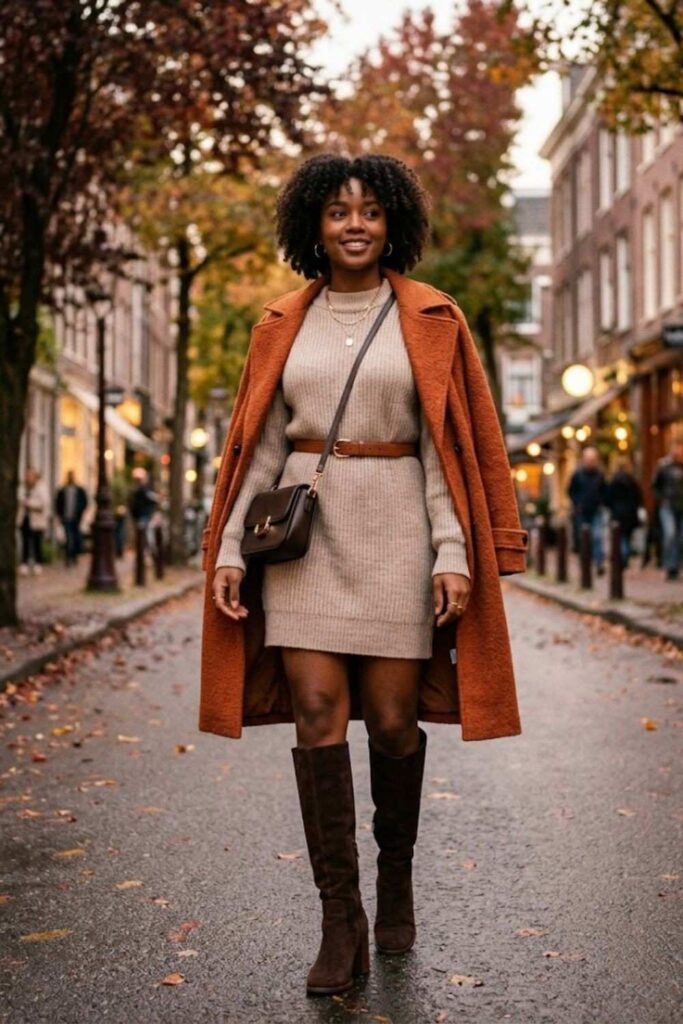 7. Sweater Dress with Knee-High Boots