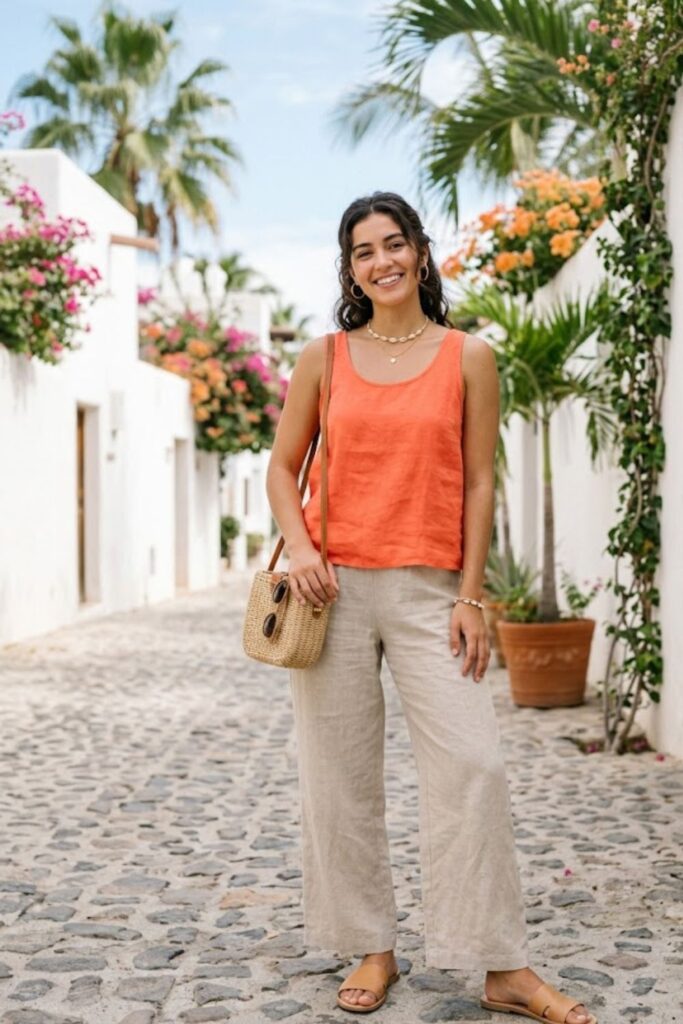 7. Tank Top with Linen Pants