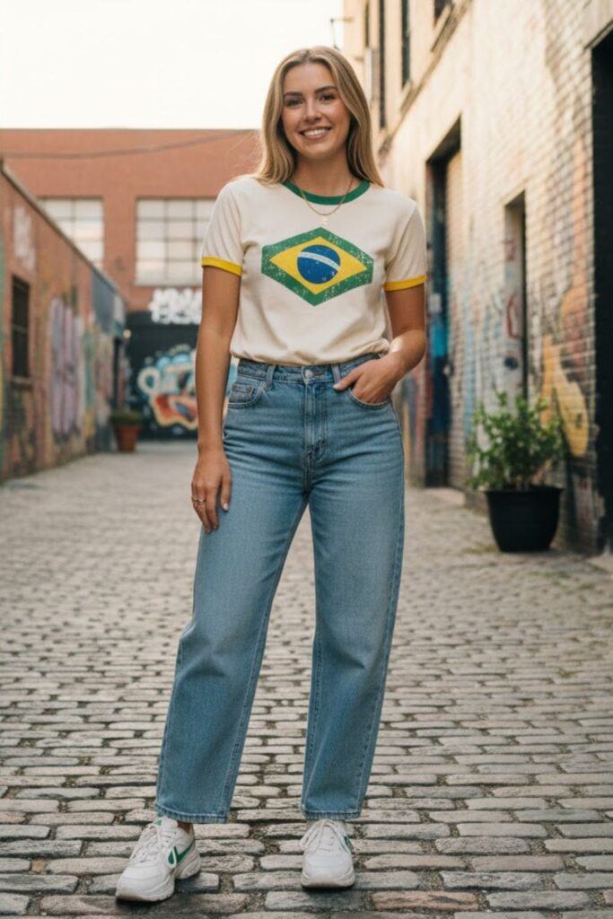 7. Vintage Ringer T-Shirt With Wide-Leg Jeans
