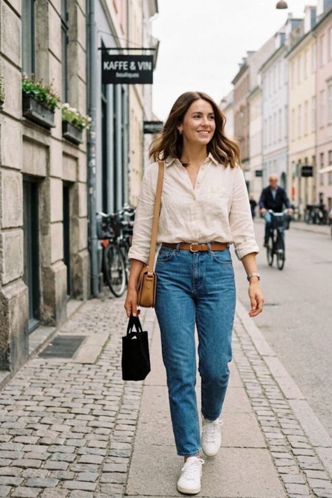8. Blouse with High-Waisted Jeans
