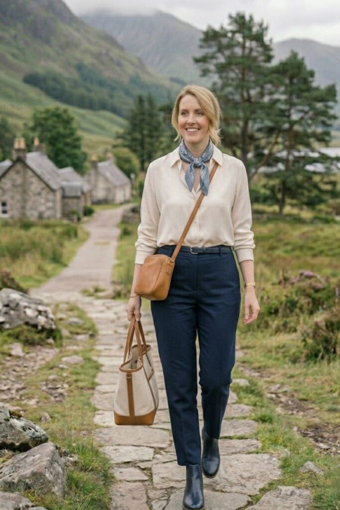 8. Blouse with High-Waisted Pants