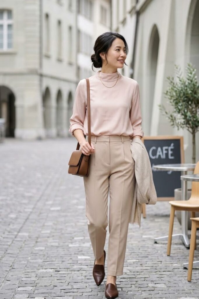 8. Blouse with High-Waisted Pants